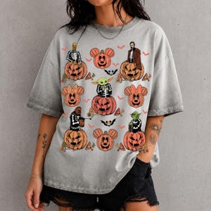 Star Wars Halloween Gradient Washed Oversize T-Shirt, Grogu Pumpkin Tee, Disney Vacation Halloween Shirt image 2