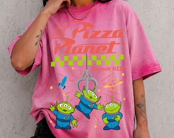 Pizza Planet Alien Gradient Washed Oversize T-Shirt, Toy Story Aliens Shirt, Disney Vacation Shirt