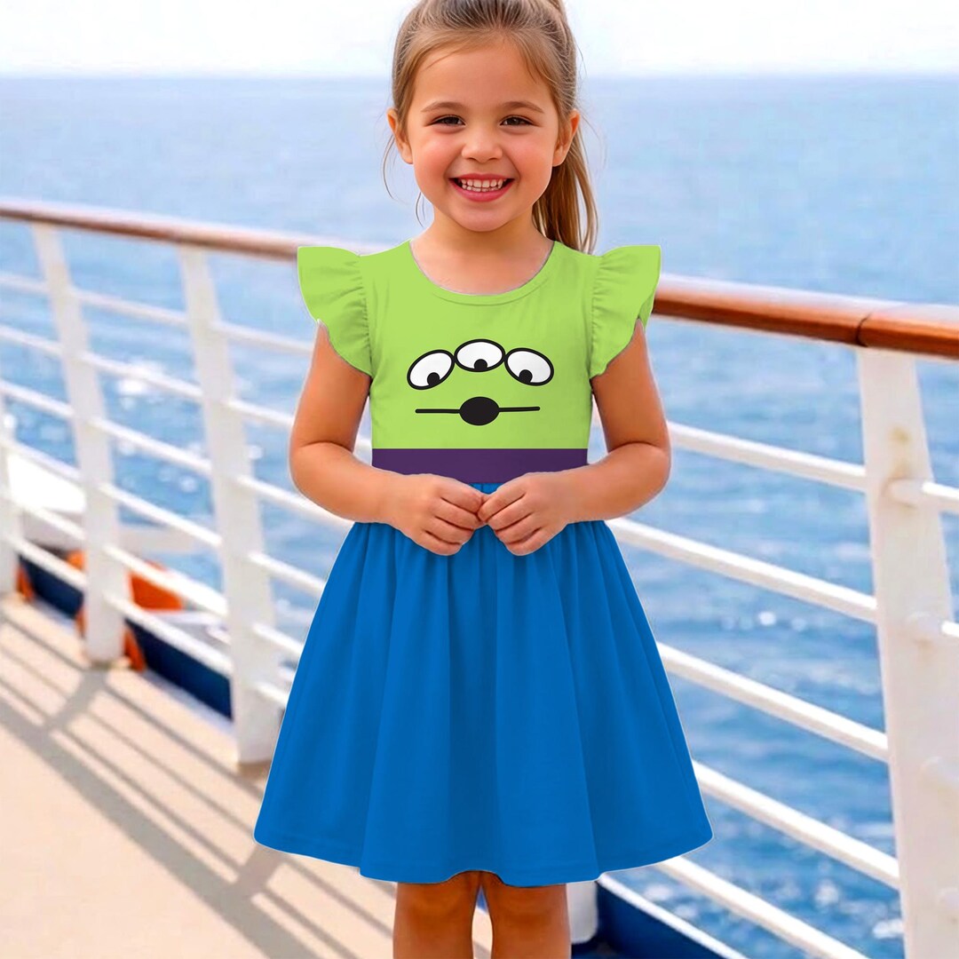 Alien Complex Ruffle Green Alien Costume Ruffle Dress, Pixar Toy Story Dress, Vacation Trip ...