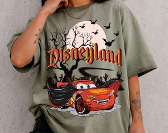 Vampire Lightning McQueen Gradient Washed Oversize T-Shirt, Spooky Dracula Cars Shirt, Disneyland Halloween T-Shirt