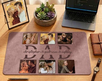 Personalized Dad Photo Collage Desk Mat with Kids Name, Large Desk Mat, Personalized Desk Decorations, Family Photo, Father's Day Gift