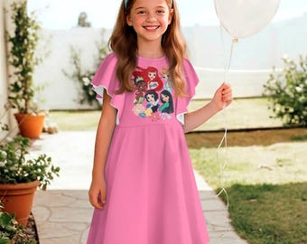 Disney Princess Team Light Pink Ruffle Dress, Disney Princess Girls Dress, Disneyland Vacation Trip 2026