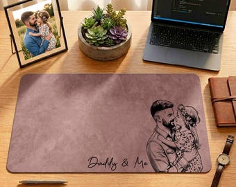 Dad Kissing Son Leather Desk Mat, Personalized Dad Office Desk, Father’s Day Gift