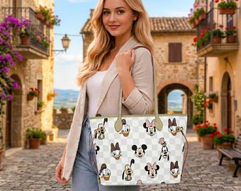 Women PU Leather Handbags, Mickey Minnie Daisy Donald Pluto Goofy Handbag, Gift for Disney Lovers