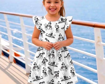 Vestido clásico de Mickey con volantes de Steamboat, viaje en crucero pirata de Disney, viaje a Disneyland 2026