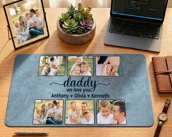 Custom Name and Photo Kids Best Daddy Leather Desk Mat,  Father’s Day Personalized Leather Desk Pad, Father's Day Gift, Unique Mouse Pad