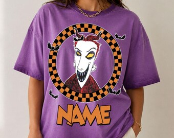 Personalized Lock Gradient Washed Oversize T-Shirt, Nightmare Before Christmas Shirt, Disney Halloween Shirt