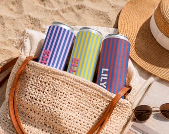 Custom Name Slim Can Cooler, Personalized Pastel Can Sleeve, Summer Party Favor