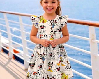 Mickey Donald Daisy Pirate Map Disney Wish Cruise Ruffle Dress, Pirate Life Dress, Disneyland Trip Outfit 2026
