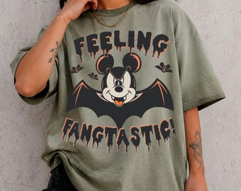 Feeling Fangtastic Mickey Bat Vampire Gradient Washed Oversize T-Shirt, Vampire Mickey Bat Tee, Disney Halloween Shirt