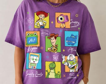 Toy Story Character Gradient Washed Oversize T-Shirt, Jessie Woody Buzz Rex Tee, Disney Vacation Shirt