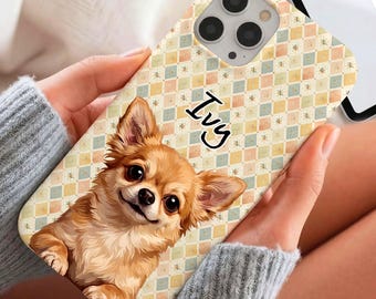 Floral Diamond Dog Phone Case, Vintage Aesthetic Puppy Cover, Personalized Pet Gift