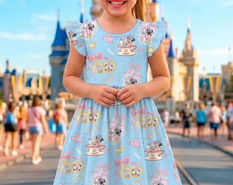 Minnie Daisy Girls Just Wanna Have Fun Light Blue Ruffle Dress, Disney Minnie Daisy Summer Dress, Disneyland Vacation Trip 2026