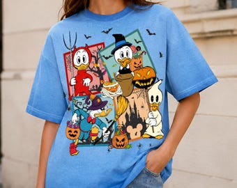 Huey, Dewey and Louie Halloween Gradient Washed Oversize T-Shirt, Retro Duck Tales Shirt, Disney Halloween Shirt