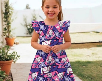 Vestido con volantes de Gwen Stacy Spidey, vestido rosa con estampado de Spider-Gwen, vestido de superhéroe de cómic, viaje a Disneyland 2026