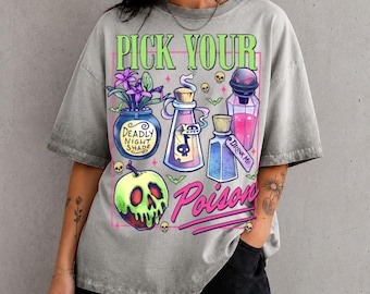 Pick Your Poison Gradient Washed Oversize T-Shirt, Disney Villain Potion Graphic Tee, Ursula Maleficent Snow White Yzma Inspired Shirt