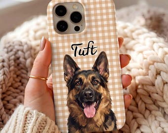 Custom Dog & Cat Pink Plaid Phone Case, Personalized Gingham Pet Portrait Cover, Cute Aesthetic Gift