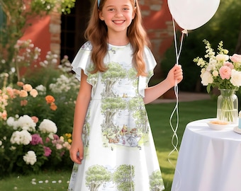 Vestido con volantes de Winnie the Pooh con diseño de árbol del bosque, árbol de verano en acuarela, viaje a Disneyland 2026