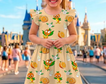 Vestido con volantes y estampado de flores y pájaros naranjas en el jardín de primavera, vestido para el Festival de Flores y Jardines de Epcot, viaje a Disneyland en 2026.
