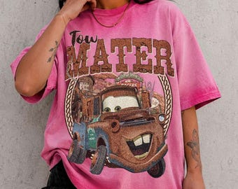 Tow Mater Shirt, Western Cars Movie Gradient Washed Oversize T-Shirt, Retro Pixar Mater Tee, Funny Disney Cars Shirt