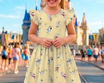 Snow White Seven Dwarfs Ruffle Dress, Disneyland Trip Outfit, Children's Twirl Dress