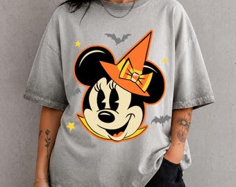Minnie Big Face Halloween Gradient Washed Oversize T-Shirt, Retro Washed Graphic T-Shirt, Spooky Disney Halloween Shirt