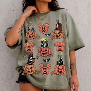Star Wars Halloween Gradient Washed Oversize T-Shirt, Grogu Pumpkin Tee, Disney Vacation Halloween Shirt image 1