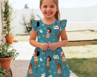 Moana Hei Hei Pua Ruffle Dress, Blue Tropical Princess Toddler Summer Dress, Disneyland Vacation Trip 2026