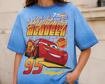 Lightning McQueen 95 Gradient Washed Oversize T-Shirt, Piston Cup 95 Shirt, Disney Vacation Shirt