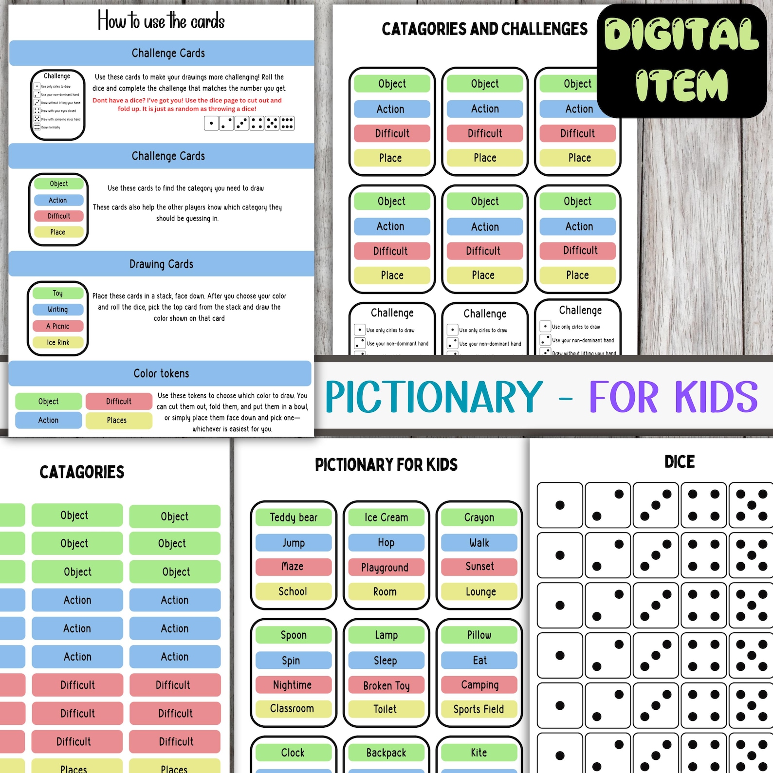 Digital Kids Pictionary PDF, Printable, Cards, Printable Game PDF ...