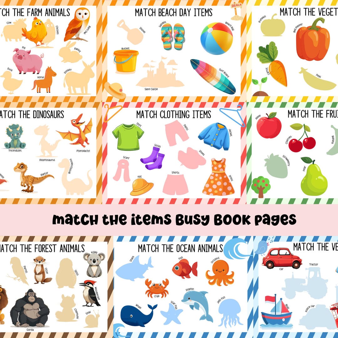 Matching Busy Book PDF, Printables, Printable PDF, Instant Download ...