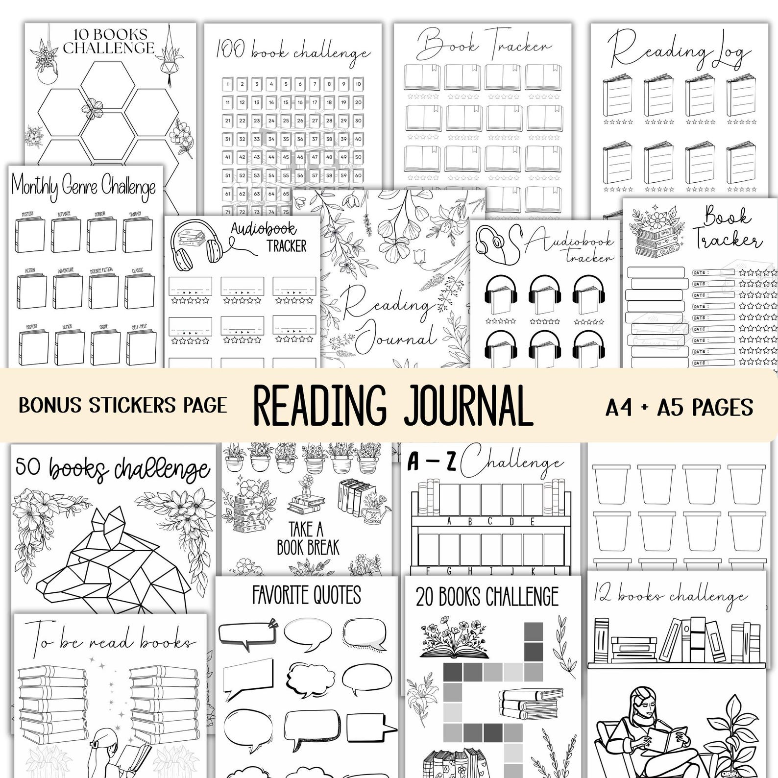 30 Fun Printable Reading Journal Pages, Reading Planner Bundle, Book ...