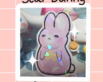 Pegatina de conejito estrella kawaii: acabado holográfico brillante