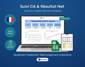 Hoja de cálculo de Excel para la gestión de microempresas | Seguimiento de facturación, gastos y beneficios | Plantilla descargable