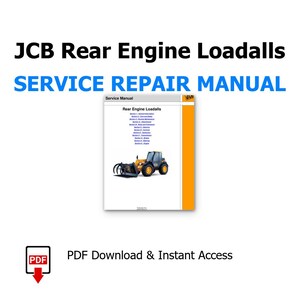 Peut inclure: Manuel de réparation pour JCB Rear Engine Loadalls. La couverture présente une illustration détaillée d'une machine JCB jaune et noire. Le texte "SERVICE REPAIR MANUAL" est en bleu. Téléchargement PDF instantané.