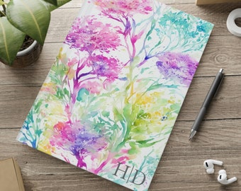 Personalized Floral Hardcover Lined Journal Matte, Botanical colorful Notebook