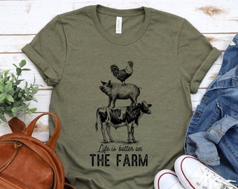 Farm TShirt Cow Pig Chicken Shirt Soft Jersey Unisex Tee Life is Better on the Farm T-shirt