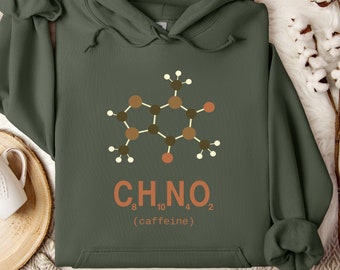 Retro Caffeine Hoody Molecule College Sweatshirt Science Shirt for Chemistry Sweatshirt for Science Majors Funny Vintage Hoodie Mid Century