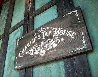 Engraved Personalized Genuine Wood Bar Pub Tap House Sign