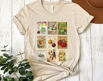 Vintage Seed Packet Shirt Retro Gardening TShirt Old Produce Ad Gift for Gardeners Tomato Carrots Cabbage Fruits and Vegtables T-shirt