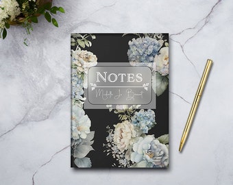 Personalized Hardcover Notebook Matte, Midnight Floral, Lined Journal, Creative writing, Dream journal