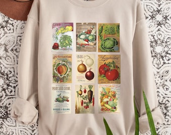Retro Gardening Sweatshirt Seed Packet Vintage Sweater for Gardeners Gift for Plant Lady 50s Style Pinup Sweatshirt Unisex Crewneck