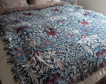 William Morris gewebte Decke William Morris Tapisserie Botanische Decke Fransen Decke Herbst Decke Blumendecke Handwerker Stil