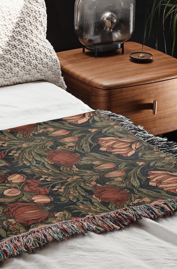 William Morris Woven Blanket William Morris Inspired Tapestry Cozy Fall Throw Blanket Fall Floral Blanket