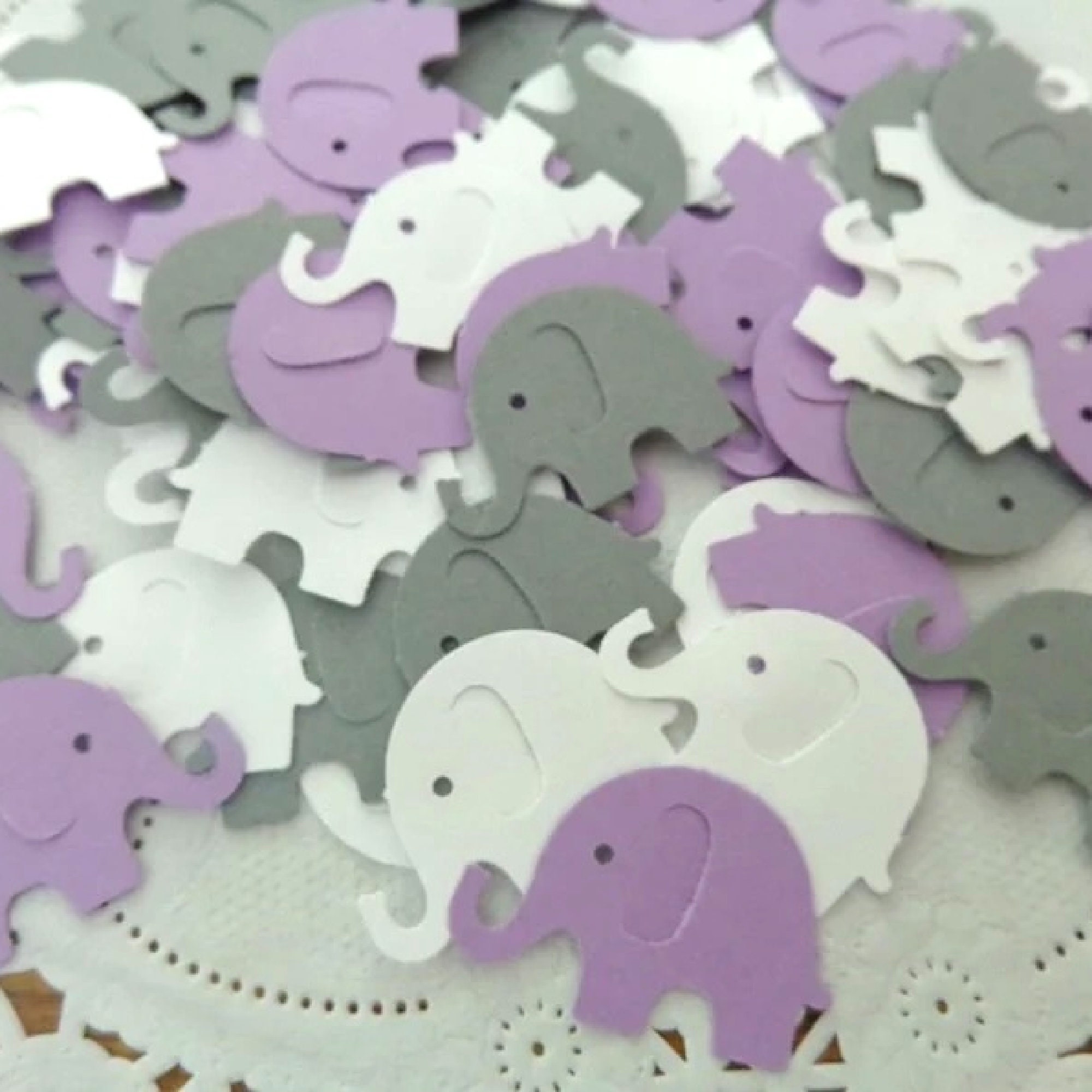 Lilac Purple White Grey Elephant Confetti Bigger Size 1 x 15 Baby Girl Shower Baby Sprinkle Table Scatter