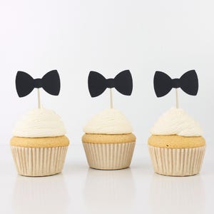 Black Bow Tie Cupcake Toppers - Food Picks - Party Picks - Bowtie - Bowties - Tuxedo - Wedding Toppers - Shower Toppers