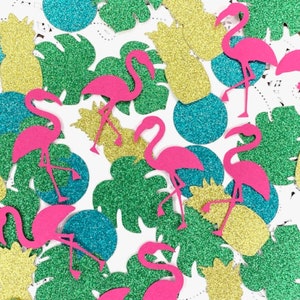 Tropische Confetti - Gold Glitter Ananassen Roze Flamingo's en Palmblad Confetti - Tafel Scatter- Set van 140 Stuks