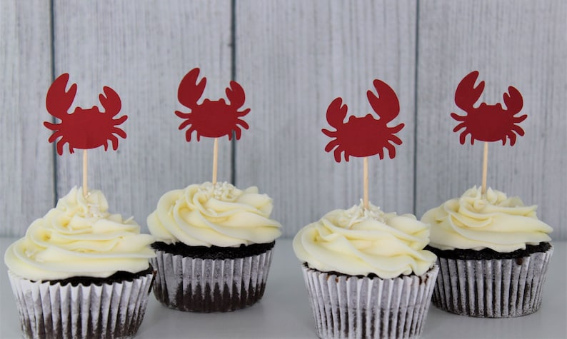 Beach Themed Party Nautical Themed Cupcake Toppers Red Crab Cupcake Toppers Crab Party Decorations Party Supplies Party Decor Vadel Com
