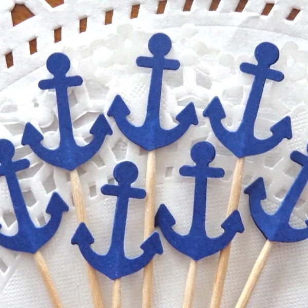 Navy Blue Anchor Cupcake Toppers - Food Picks - Party Picks - Appetizer Picks - Nautical Party Decor - Beach Themed Party