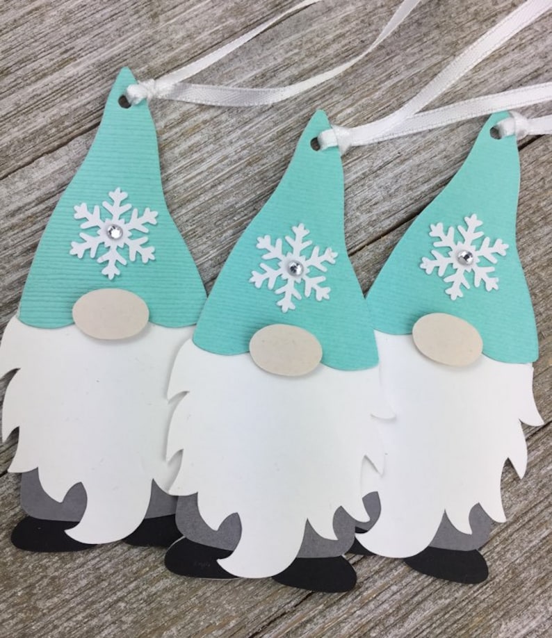 Gnome Gift Tags Holiday Gnome Tags Teal with Snowflakes Etsy
